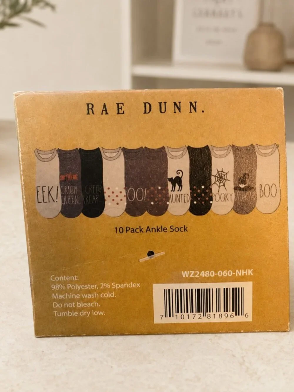 Rae Dunn Halloween Ankle Socks 10 Pack EEK Spooky Gift Set NWT